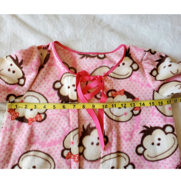 Girl's Size Large NO LABEL Pink Monkey Print Fleece 1/3 Sleeve Neck Tie Robe - Picture 4 of 5